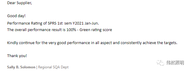 得到IMI公司100%绿色评级得分